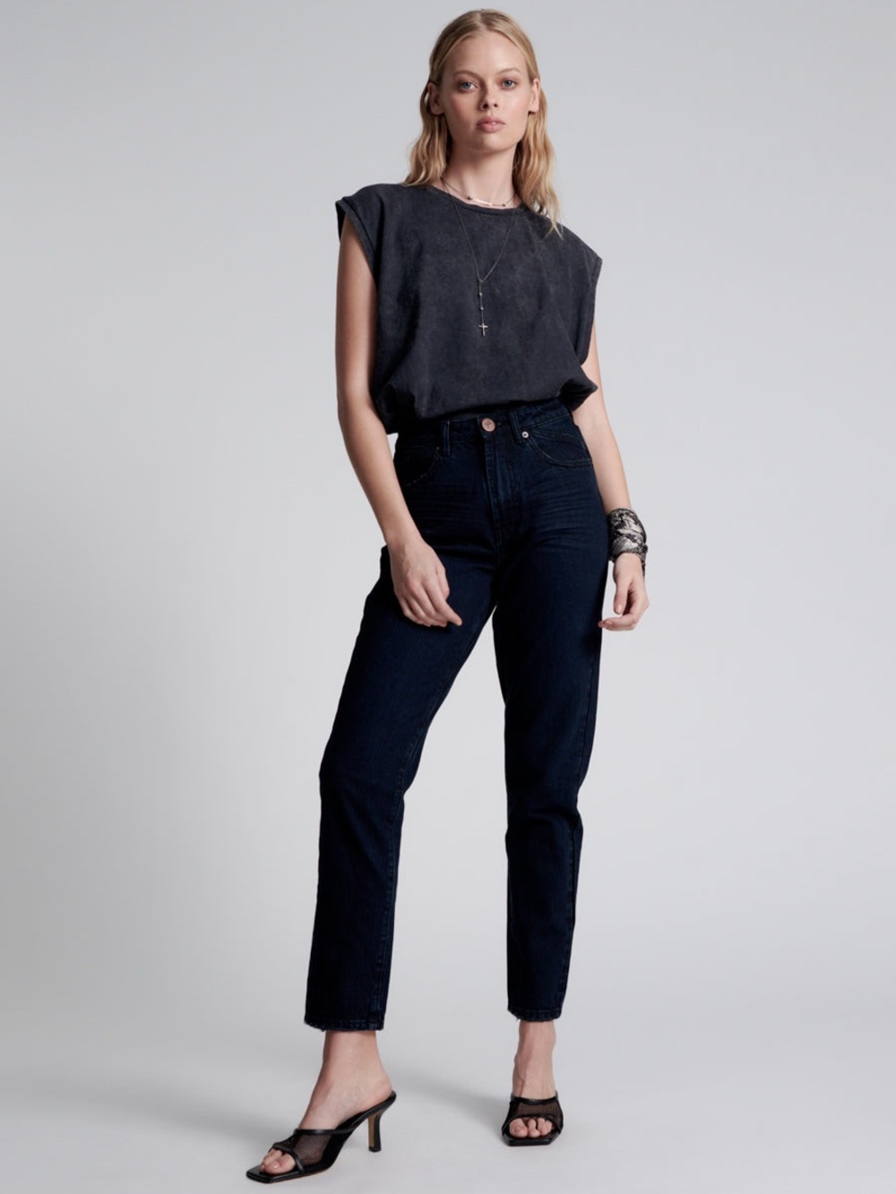 One Teaspoon Legends High Waist Straight Leg Denim Jeans in Fox Black